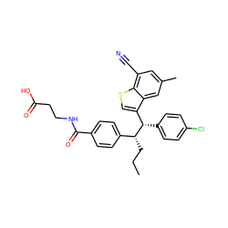 CCC[C@H](c1ccc(C(=O)NCCC(=O)O)cc1)[C@@H](c1ccc(Cl)cc1)c1csc2c(C#N)cc(C)cc12 ZINC000141565202