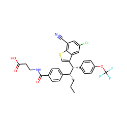 CCC[C@H](c1ccc(C(=O)NCCC(=O)O)cc1)[C@@H](c1ccc(OC(F)(F)F)cc1)c1csc2c(C#N)cc(Cl)cc12 ZINC000140099997