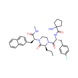 CCC[C@H]1C(=O)N([C@@H](Cc2ccc3ccccc3c2)C(=O)NC)CCN1C(=O)[C@@H](Cc1ccc(F)cc1)NC(=O)C1(N)CCCC1 ZINC000044352043