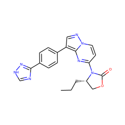 CCC[C@H]1COC(=O)N1c1ccn2ncc(-c3ccc(-c4nc[nH]n4)cc3)c2n1 ZINC000116184937