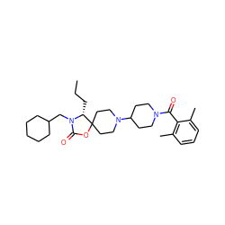 CCC[C@H]1N(CC2CCCCC2)C(=O)OC12CCN(C1CCN(C(=O)c3c(C)cccc3C)CC1)CC2 ZINC000049016925