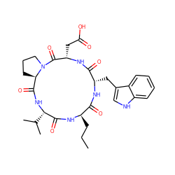 CCC[C@H]1NC(=O)[C@H](C(C)C)NC(=O)[C@H]2CCCN2C(=O)[C@H](CC(=O)O)NC(=O)[C@H](Cc2c[nH]c3ccccc23)NC1=O ZINC000027436867