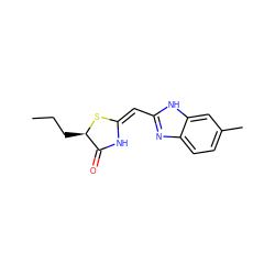 CCC[C@H]1S/C(=C/c2nc3ccc(C)cc3[nH]2)NC1=O ZINC000103234176