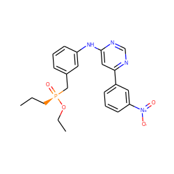 CCC[P@@](=O)(Cc1cccc(Nc2cc(-c3cccc([N+](=O)[O-])c3)ncn2)c1)OCC ZINC000169346771