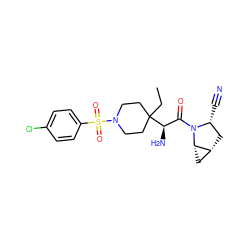 CCC1([C@H](N)C(=O)N2[C@H](C#N)C[C@@H]3C[C@@H]32)CCN(S(=O)(=O)c2ccc(Cl)cc2)CC1 ZINC000095590670