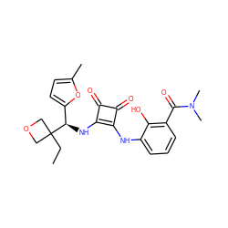 CCC1([C@H](Nc2c(Nc3cccc(C(=O)N(C)C)c3O)c(=O)c2=O)c2ccc(C)o2)COC1 ZINC000207416641