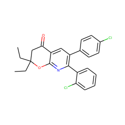 CCC1(CC)CC(=O)c2cc(-c3ccc(Cl)cc3)c(-c3ccccc3Cl)nc2O1 ZINC000049036547