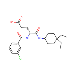 CCC1(CC)CCC(NC(=O)[C@@H](CCC(=O)O)NC(=O)c2cccc(Cl)c2)CC1 ZINC000013447253