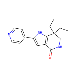 CCC1(CC)CNC(=O)c2cc(-c3ccncc3)[nH]c21 ZINC000034639852