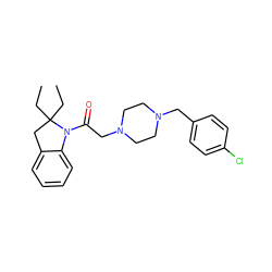 CCC1(CC)Cc2ccccc2N1C(=O)CN1CCN(Cc2ccc(Cl)cc2)CC1 ZINC000022941292