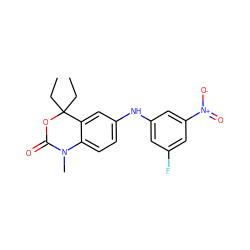 CCC1(CC)OC(=O)N(C)c2ccc(Nc3cc(F)cc([N+](=O)[O-])c3)cc21 ZINC000028878789