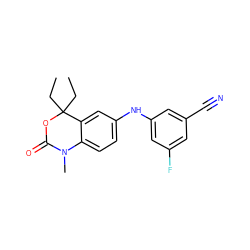 CCC1(CC)OC(=O)N(C)c2ccc(Nc3cc(F)cc(C#N)c3)cc21 ZINC000028878800