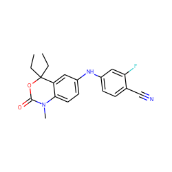 CCC1(CC)OC(=O)N(C)c2ccc(Nc3ccc(C#N)c(F)c3)cc21 ZINC000028878719