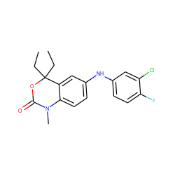 CCC1(CC)OC(=O)N(C)c2ccc(Nc3ccc(F)c(Cl)c3)cc21 ZINC000028878714