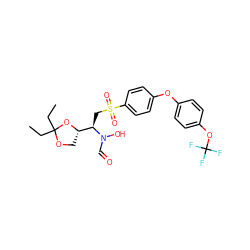 CCC1(CC)OC[C@@H]([C@@H](CS(=O)(=O)c2ccc(Oc3ccc(OC(F)(F)F)cc3)cc2)N(O)C=O)O1 ZINC000026387446