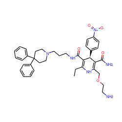 CCC1=C(C(=O)NCCCN2CCC(c3ccccc3)(c3ccccc3)CC2)[C@@H](c2ccc([N+](=O)[O-])cc2)C(C(N)=O)=C(COCCN)N1 ZINC000026724498