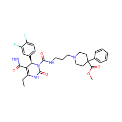 CCC1=C(C(N)=O)[C@@H](c2ccc(F)c(F)c2)N(C(=O)NCCCN2CCC(C(=O)OC)(c3ccccc3)CC2)C(=O)N1 ZINC000003946766