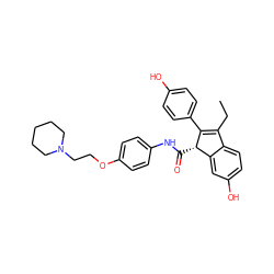 CCC1=C(c2ccc(O)cc2)[C@@H](C(=O)Nc2ccc(OCCN3CCCCC3)cc2)c2cc(O)ccc21 ZINC000013673459