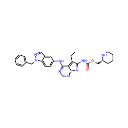 CCC1=C2C(Nc3ccc4c(cnn4Cc4ccccc4)c3)=NC=N[C@H]2N=C1NC(=O)OC[C@@H]1CCCCN1 ZINC000045245233