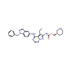 CCC1=C2C(Nc3ccc4c(cnn4Cc4ccccc4)c3)=NC=N[C@H]2N=C1NC(=O)OC[C@@H]1CCCNC1 ZINC000045318569