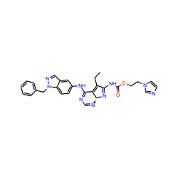 CCC1=C2C(Nc3ccc4c(cnn4Cc4ccccc4)c3)=NC=N[C@H]2N=C1NC(=O)OCCn1ccnc1 ZINC000045253759