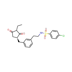 CCC1C(=O)C[C@H](Cc2cccc(CCNS(=O)(=O)c3ccc(Cl)cc3)c2)C1=O ZINC000101443049