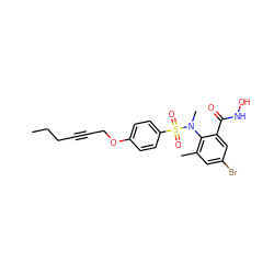 CCCC#CCOc1ccc(S(=O)(=O)N(C)c2c(C)cc(Br)cc2C(=O)NO)cc1 ZINC000013440708