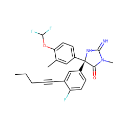 CCCC#Cc1cc([C@@]2(c3ccc(OC(F)F)c(C)c3)NC(=N)N(C)C2=O)ccc1F ZINC000064513070