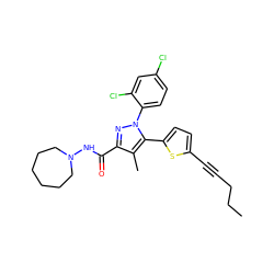 CCCC#Cc1ccc(-c2c(C)c(C(=O)NN3CCCCCC3)nn2-c2ccc(Cl)cc2Cl)s1 ZINC000040865357