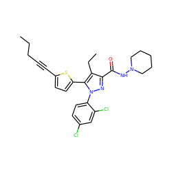 CCCC#Cc1ccc(-c2c(CC)c(C(=O)NN3CCCCC3)nn2-c2ccc(Cl)cc2Cl)s1 ZINC000040861572