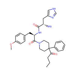 CCCC(=O)C1(c2ccccc2)CCN(C(=O)[C@@H](Cc2ccc(OC)cc2)NC(=O)[C@@H](N)Cc2c[nH]cn2)CC1 ZINC000036286104