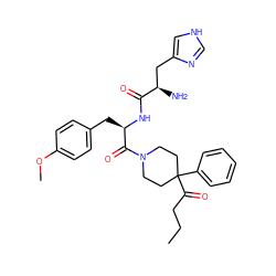 CCCC(=O)C1(c2ccccc2)CCN(C(=O)[C@@H](Cc2ccc(OC)cc2)NC(=O)[C@H](N)Cc2c[nH]cn2)CC1 ZINC000036286091