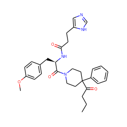 CCCC(=O)C1(c2ccccc2)CCN(C(=O)[C@@H](Cc2ccc(OC)cc2)NC(=O)CCc2cnc[nH]2)CC1 ZINC000013493858