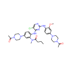 CCCC(=O)N(C)c1cc(N2CCN(C(C)=O)CC2)ccc1Nc1nc(Nc2ccc(N3CCN(C(C)=O)CC3)cc2OC)ncc1Cl ZINC001772637761