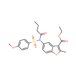 CCCC(=O)N(c1ccc2oc(C)c(C(=O)OCC)c2c1)S(=O)(=O)c1ccc(OC)cc1 ZINC000008439091