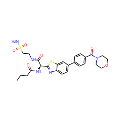 CCCC(=O)N[C@@H](C(=O)NCCS(N)(=O)=O)c1nc2ccc(-c3ccc(C(=O)N4CCOCC4)cc3)cc2s1 ZINC000143996775