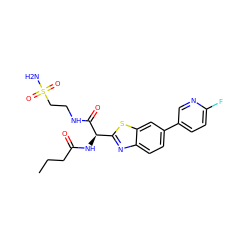 CCCC(=O)N[C@@H](C(=O)NCCS(N)(=O)=O)c1nc2ccc(-c3ccc(F)nc3)cc2s1 ZINC000143914104