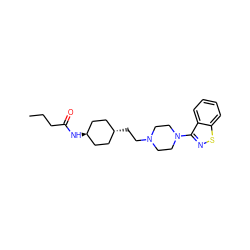 CCCC(=O)N[C@H]1CC[C@H](CCN2CCN(c3nsc4ccccc34)CC2)CC1 ZINC001772608120