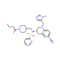 CCCC(=O)N1CCC(CN([C@H]2Cc3cc(C#N)ccc3N(Cc3cncn3C)C2)S(=O)(=O)c2ccccn2)CC1 ZINC000028815470