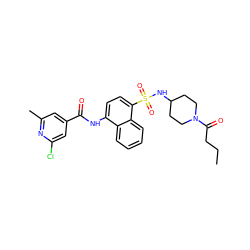 CCCC(=O)N1CCC(NS(=O)(=O)c2ccc(NC(=O)c3cc(C)nc(Cl)c3)c3ccccc23)CC1 ZINC000035242538