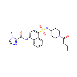 CCCC(=O)N1CCC(NS(=O)(=O)c2ccc(NC(=O)c3nccn3C)c3ccccc23)CC1 ZINC000035242651