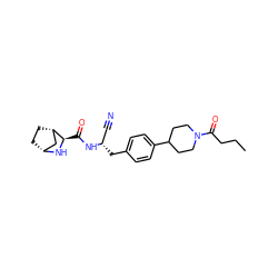 CCCC(=O)N1CCC(c2ccc(C[C@@H](C#N)NC(=O)[C@H]3N[C@@H]4CC[C@H]3C4)cc2)CC1 ZINC000221932028