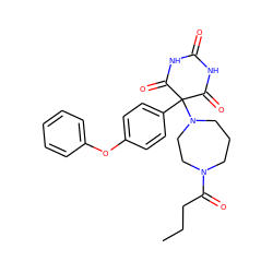 CCCC(=O)N1CCCN(C2(c3ccc(Oc4ccccc4)cc3)C(=O)NC(=O)NC2=O)CC1 ZINC000095593619