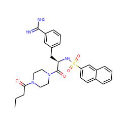 CCCC(=O)N1CCN(C(=O)[C@@H](Cc2cccc(C(=N)N)c2)NS(=O)(=O)c2ccc3ccccc3c2)CC1 ZINC000026835083