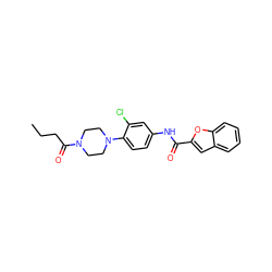 CCCC(=O)N1CCN(c2ccc(NC(=O)c3cc4ccccc4o3)cc2Cl)CC1 ZINC000004058388