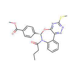 CCCC(=O)N1c2ccccc2-c2nnc(SC)nc2O[C@H]1c1ccc(C(=O)OC)cc1 ZINC000000684724