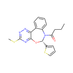 CCCC(=O)N1c2ccccc2-c2nnc(SC)nc2O[C@H]1c1cccs1 ZINC000000684651