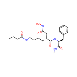 CCCC(=O)NCCCC[C@H](CC(=O)NO)C(=O)N[C@@H](Cc1ccccc1)C(=O)NC ZINC000013741988