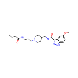 CCCC(=O)NCCCN1CCC(CNC(=O)c2n[nH]c3ccc(OC)cc23)CC1 ZINC000205786967