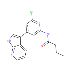 CCCC(=O)Nc1cc(-c2c[nH]c3ncccc23)cc(Cl)n1 ZINC000063539762